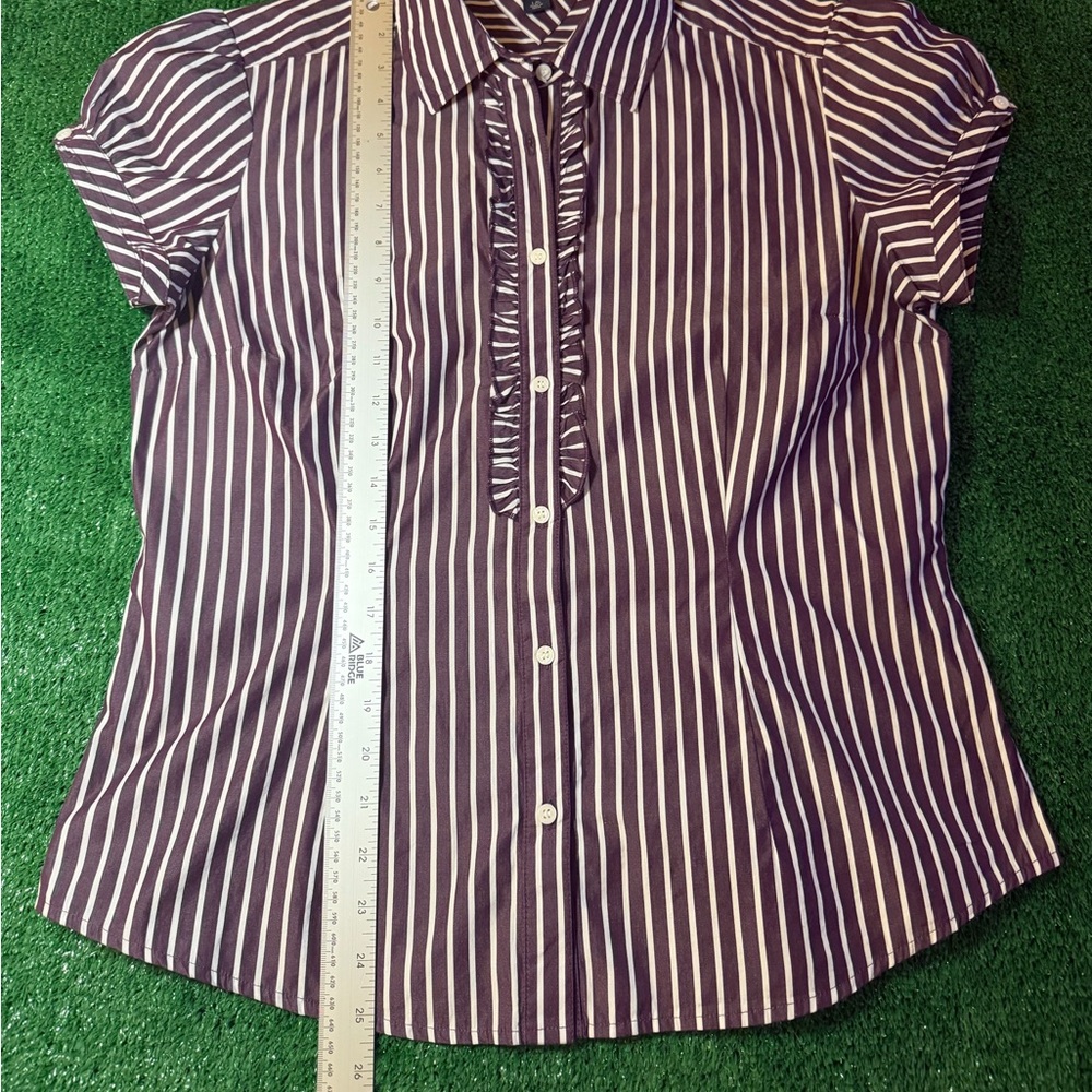 Tommy Hilfiger Ruffled Purple and White Striped Button Up Fitted Shirt Size L - Picture 11 of 11